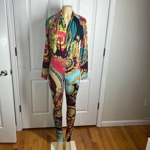 Unique 2 pcs body suit and pants, colorful print, size M
